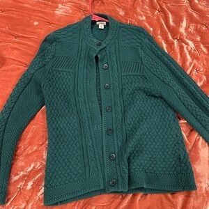 L.L. Bean Deep Green Cable Knit Cardigan